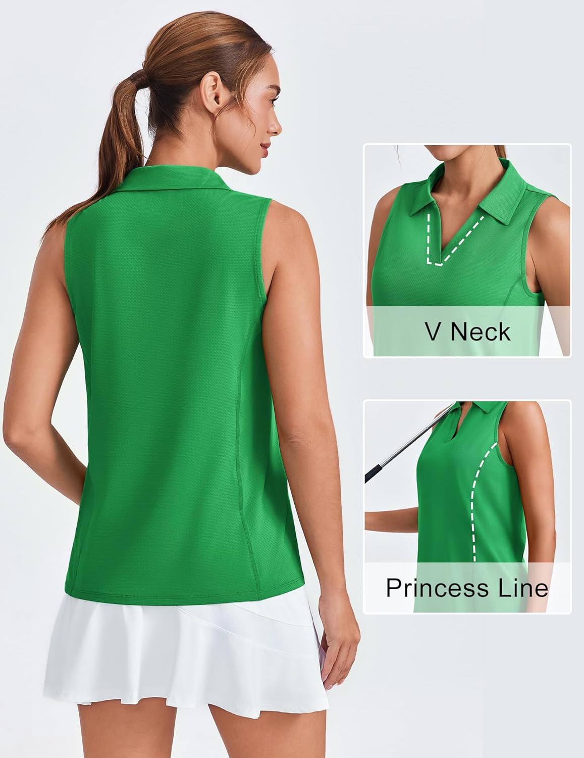 PINSPARK Women's Golf Shirt - UPF 50+ V-Neck Sleeveless Polo for Quick Dry Tennis & Pickleball