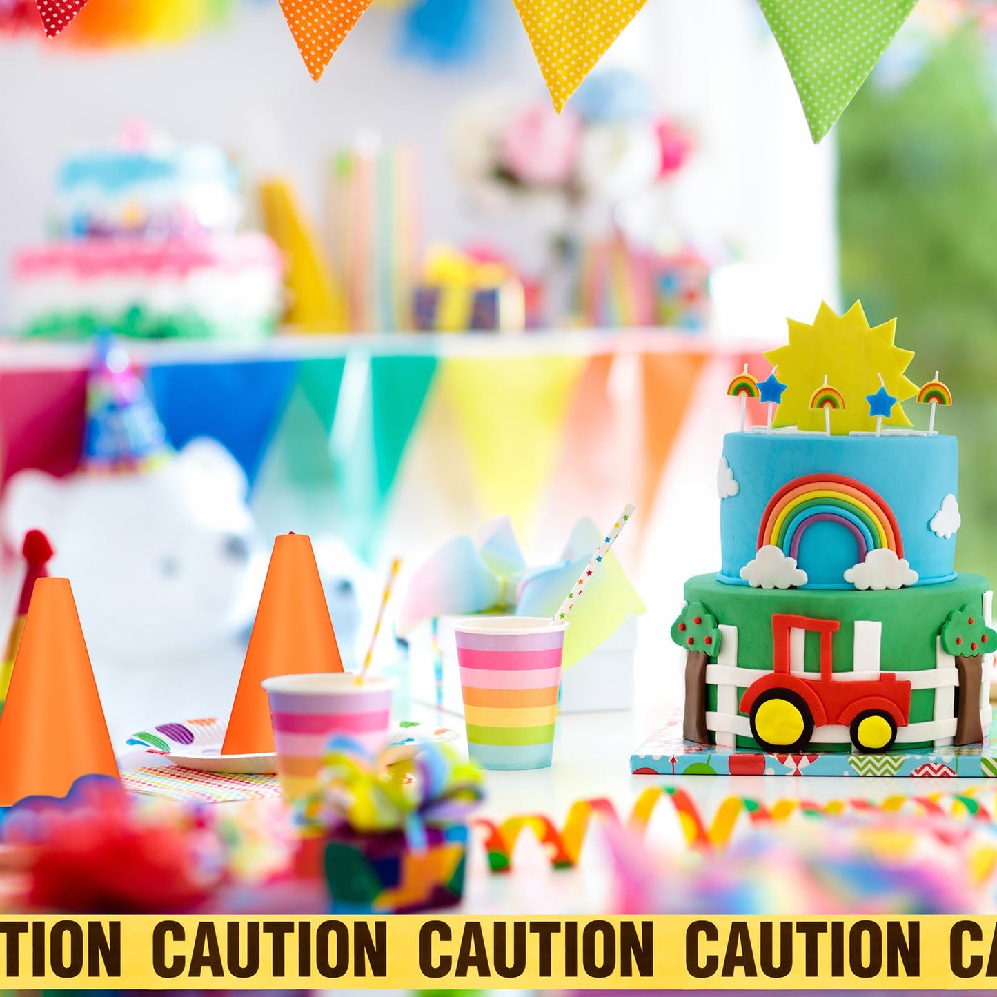Frienda 11pcs Construction Party Supplies Set with Mini Traffic Cones and Caution Tape for Construction Theme Birthday Party Decorations, Indoor and Outdoor Games Favors(7.1 Inch Tall,Classic)