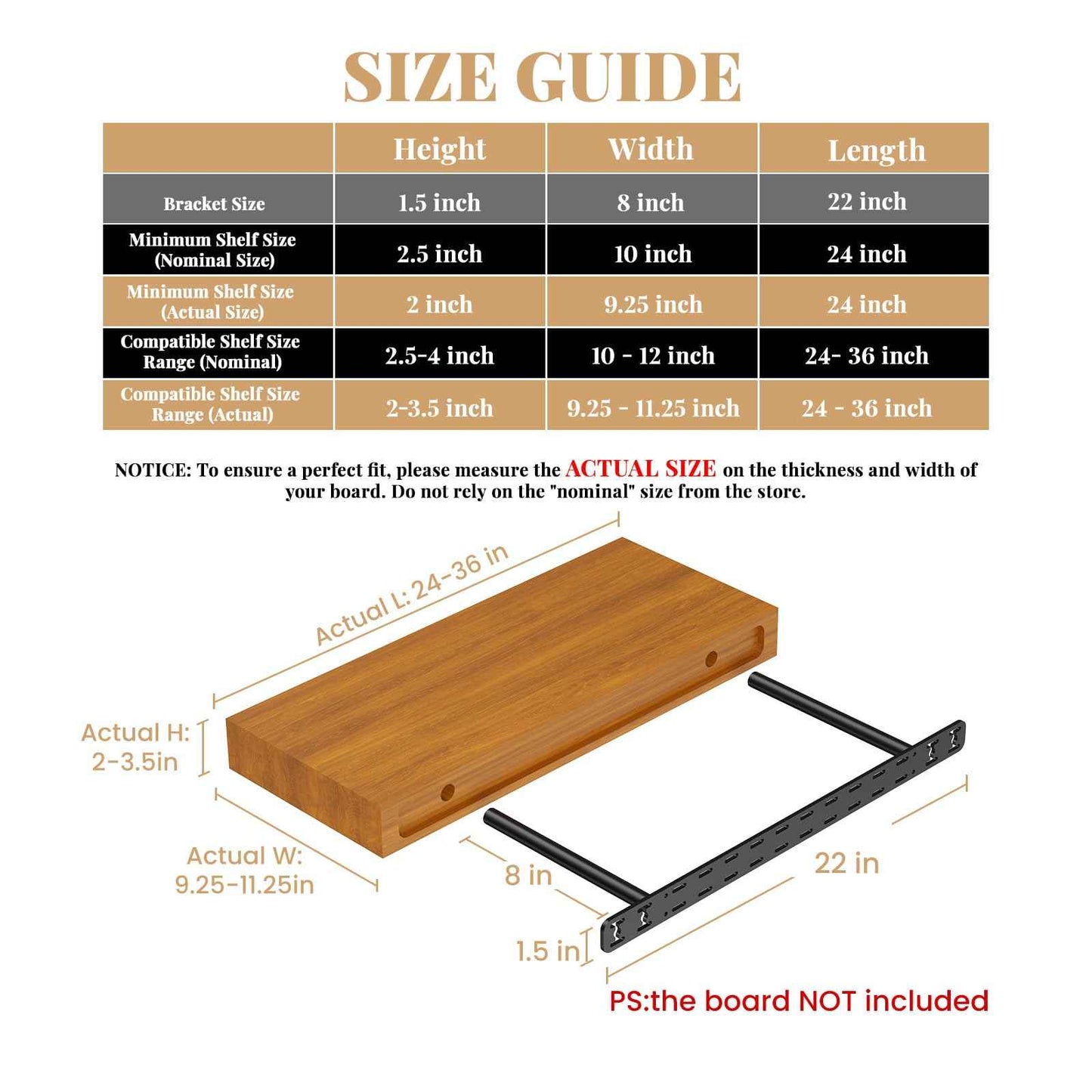 2pcs Floating Shelf Bracket Heavy Duty Hidden Metal Brackets for Shelf,Invisible Shelves Hardware Without Jig (22" x 8" x 1.5" Without Tools)
