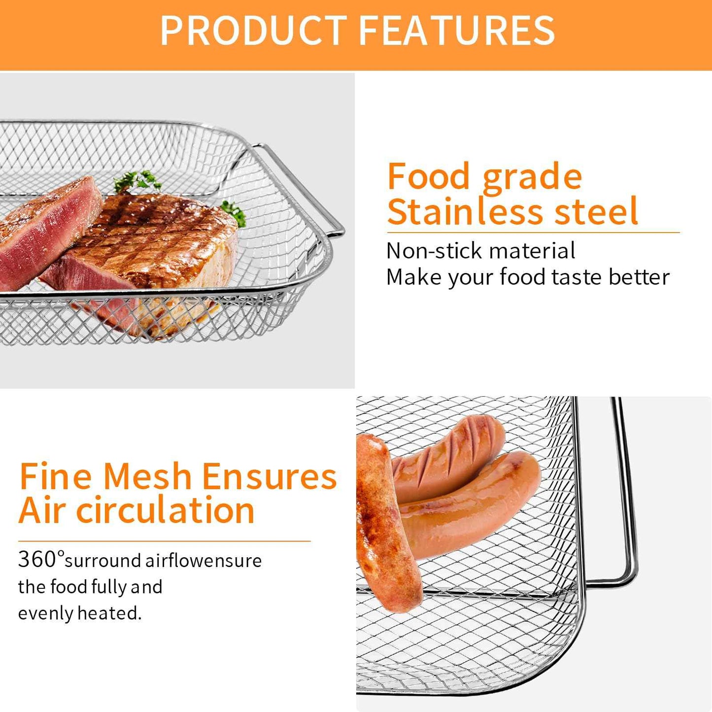 GWYSY Air Fryer Basket Replacement for Emeril Lagasse 26 QT Extra Large Air Fryer Convection Toaster Oven, 12.5 * 10.2'' Non-stick Mesh Air Fryer Basket Wire Rack Accessories Parts, Dishwasher Safe