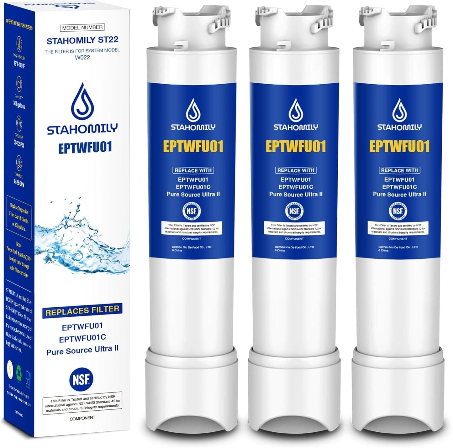EPTWFU01 Water Filter Replacement - Compatible with Frigidaire EPTWFU01, Pure Source Ultra 2, EWF02, SCWFTCTO, 1012505454226, 4562222 Water Filter Replacement, 3 Pack
