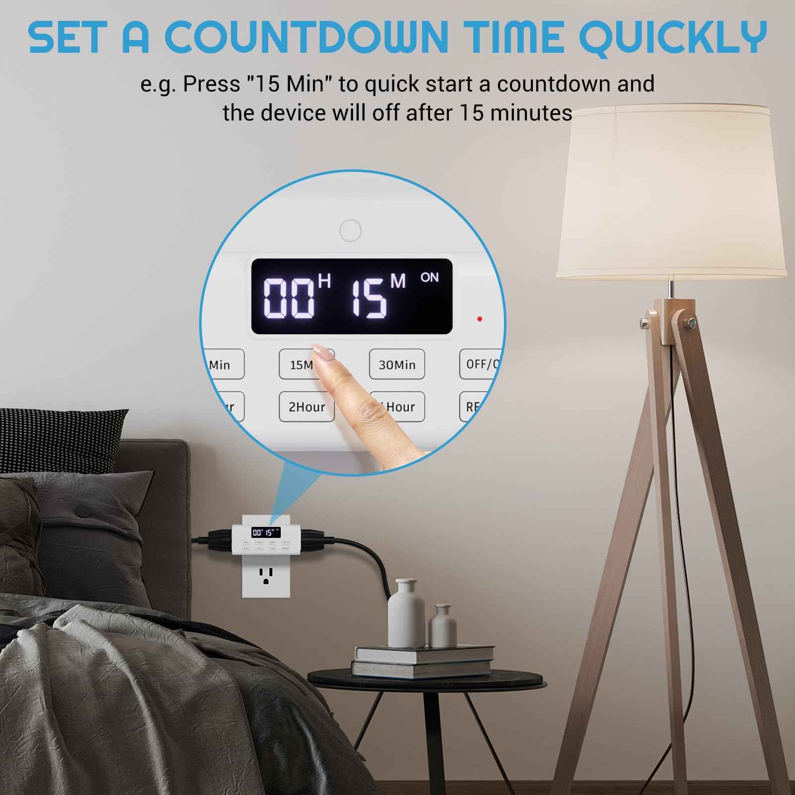 COKWEL Countdown Timer Outlet, Up to 99 Hours, Large Screen and Repeat Function, Inodoor Auto Shut Off Timers for Charger Light Vacation Security,Digital Timers for Electrical Outlets 2 Pack
