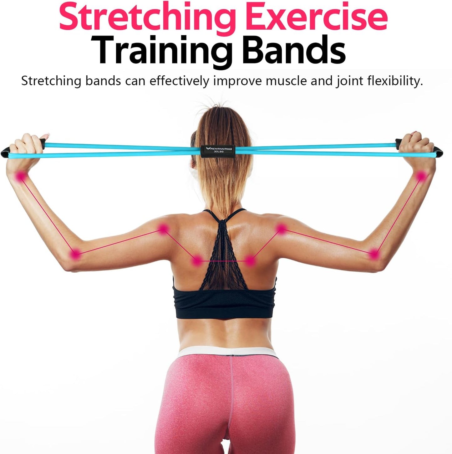 Renranring Figure 8 Resistance Bands - Set of 3 Exercise Tubes for Arm & Shoulder Stretching