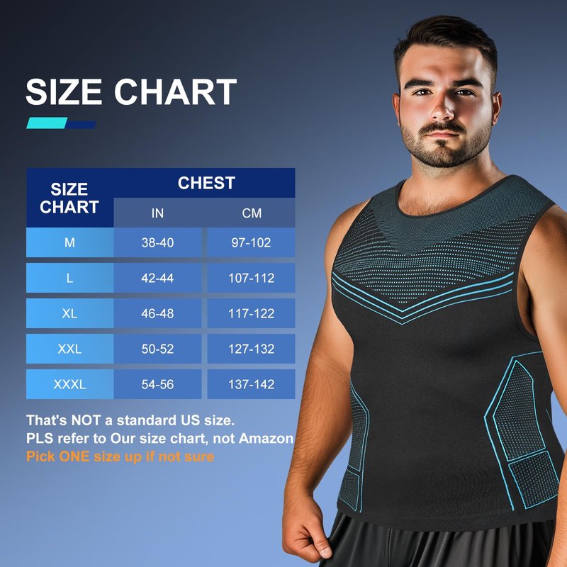Odoland 3 Pack Men Compression Shirt, Gynecomastia Tummy Control Slimming Undershirt Tank Top Men, Body Shaper Strengthen Compression Vest Shapewear,Line Black/Line Blue/White, XL