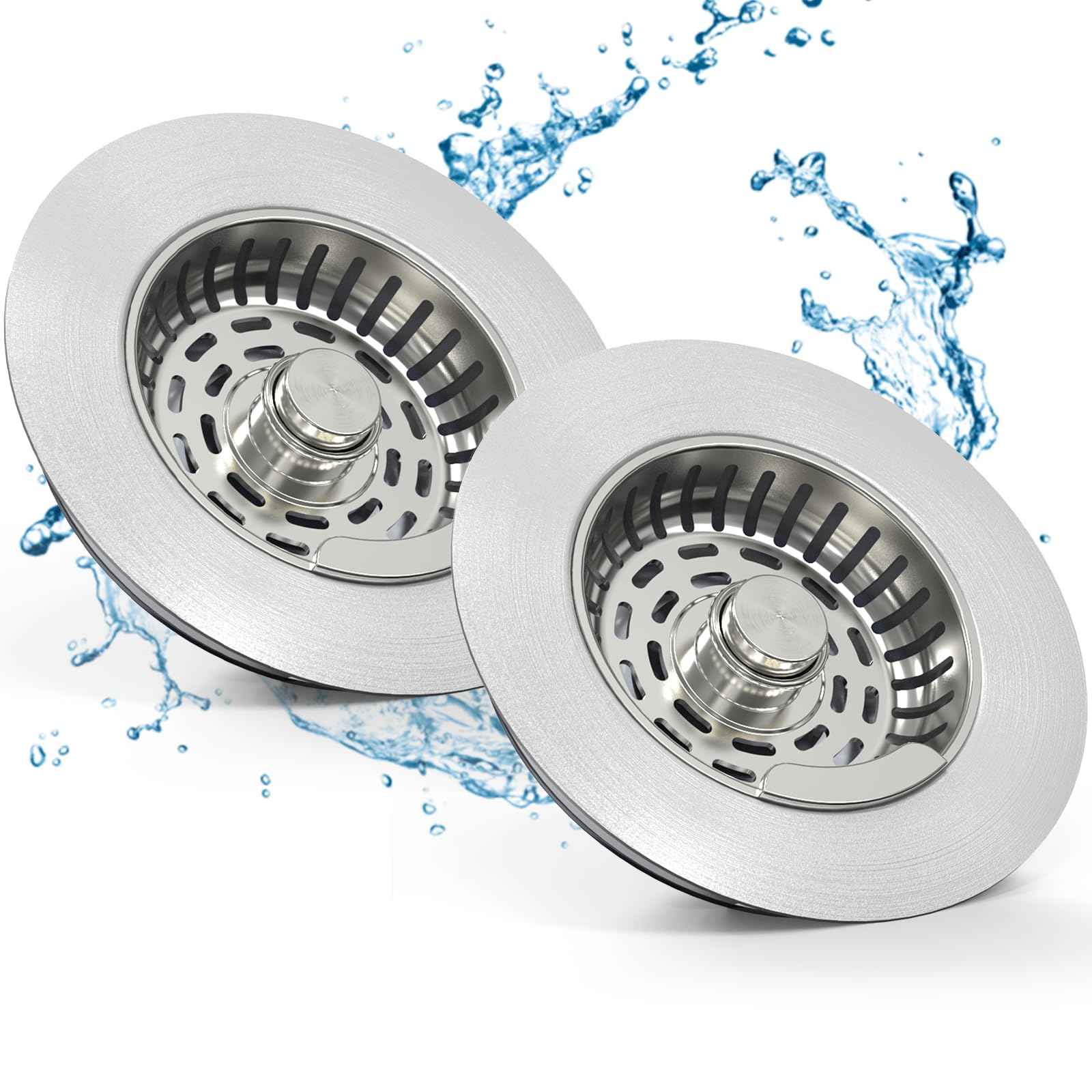 Semour 3 in 1 Kitchen Sink Drain Strainer, 304 Stainless Steel Kitchen Sink Stopper, Pop Up Kitchen Sink Strainer, Fast Drainage Anti-Clogging Sink Plug for US Standard 3-1/2 Inch Drain(2Pack)