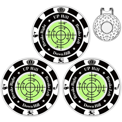 Lousrnman Golf Green Reader, Ball Marker for Putting Green with High Precision Horizontal Bubble, Golf Accessories Putt Aid Tool with Hat Clip (3 Pcs Blackgreen)