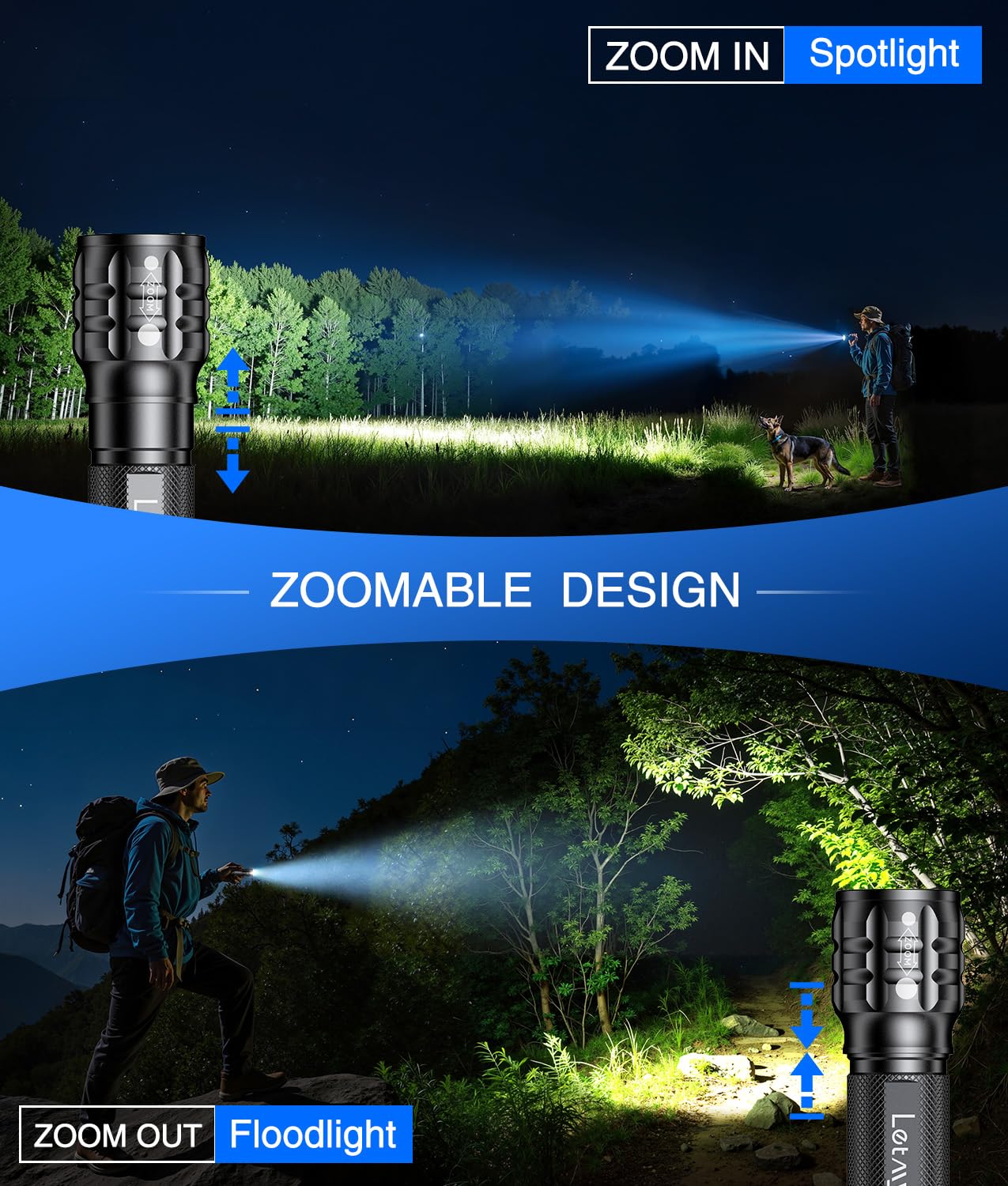 LETMY 4 Pack Rechargeable Flashlights High Lumens, 3 Modes Bright Small Flashlight for Home Tactical Flashlights Rechargeable, Zoomable LED Flashlights Waterproof for Outdoor,Camping Emergency