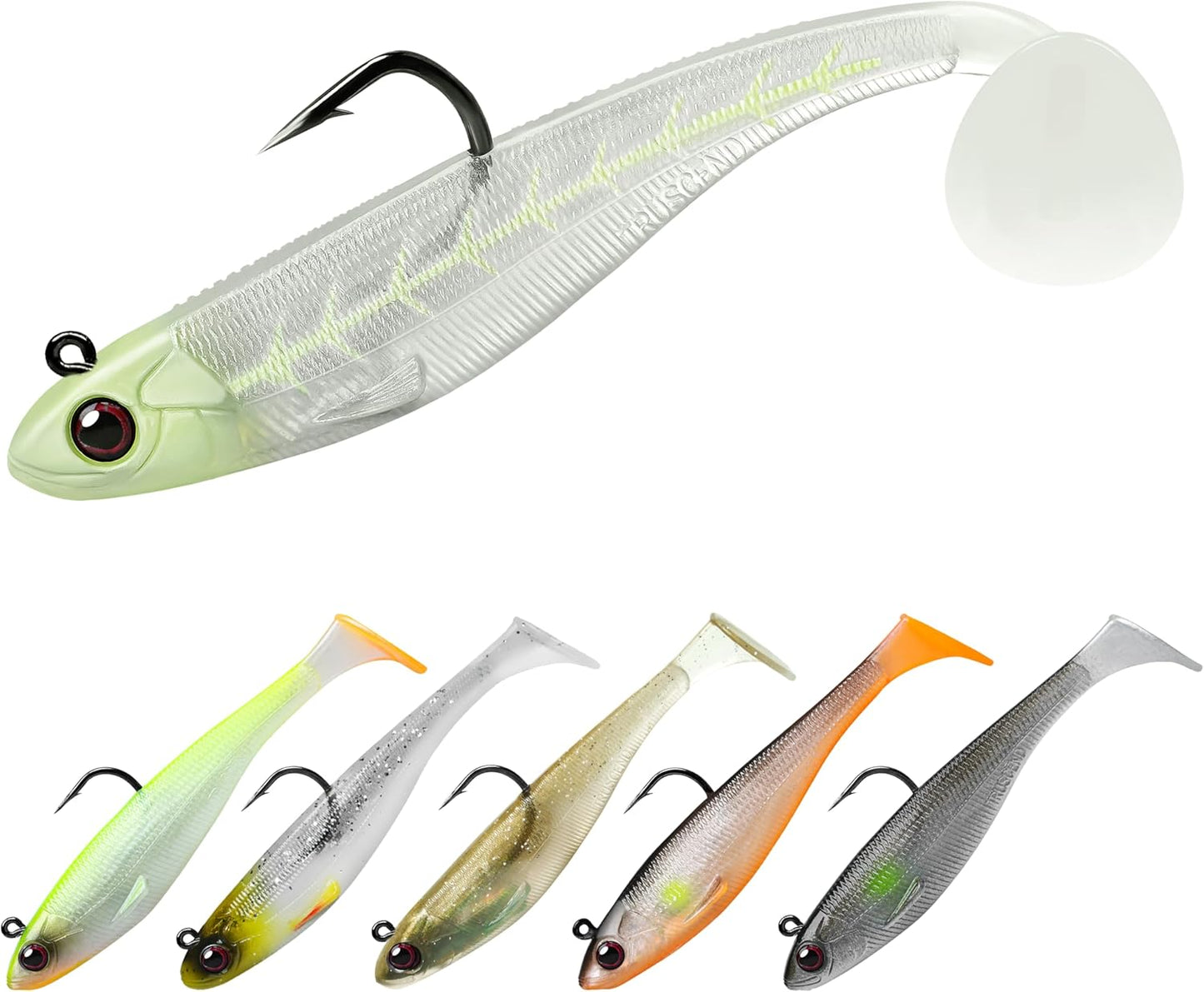 TRUSCEND Soft Fishing Lures with BKK Hooks - Trembly Sinking Paddle Tail Swimbait for Bass, Trout & More