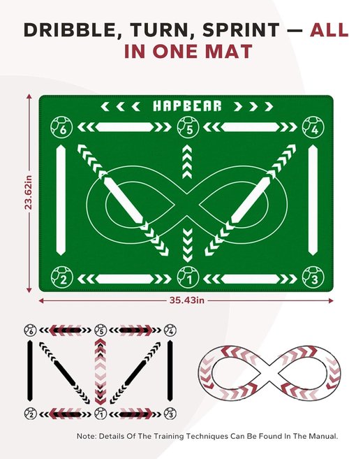 HAPBEAR Soccer Training Mat - Professional Anti-Slip Footwork & Ball Mastery Equipment - 0.2" Thick for All Ages