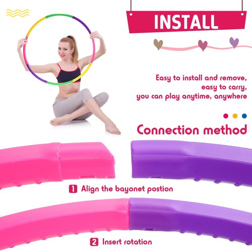 Chivao 8 Pack Color Detachable Hoop Fitness Waist Exercise Ring Plastic Exercise Hoop Adjustable Weight Size Plastic Adult Party Supplies Game Sport Gymnastic(26 Inch,Novel Style)