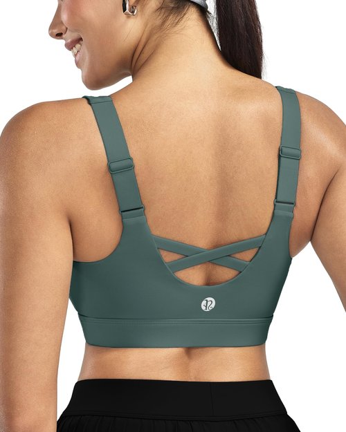 RUNNING GIRL Sports Bras for Women High Support, Adjustable Straps High Impact Sports Bras with Sewn in Pads Workout Bra(3167 Sage Green L)