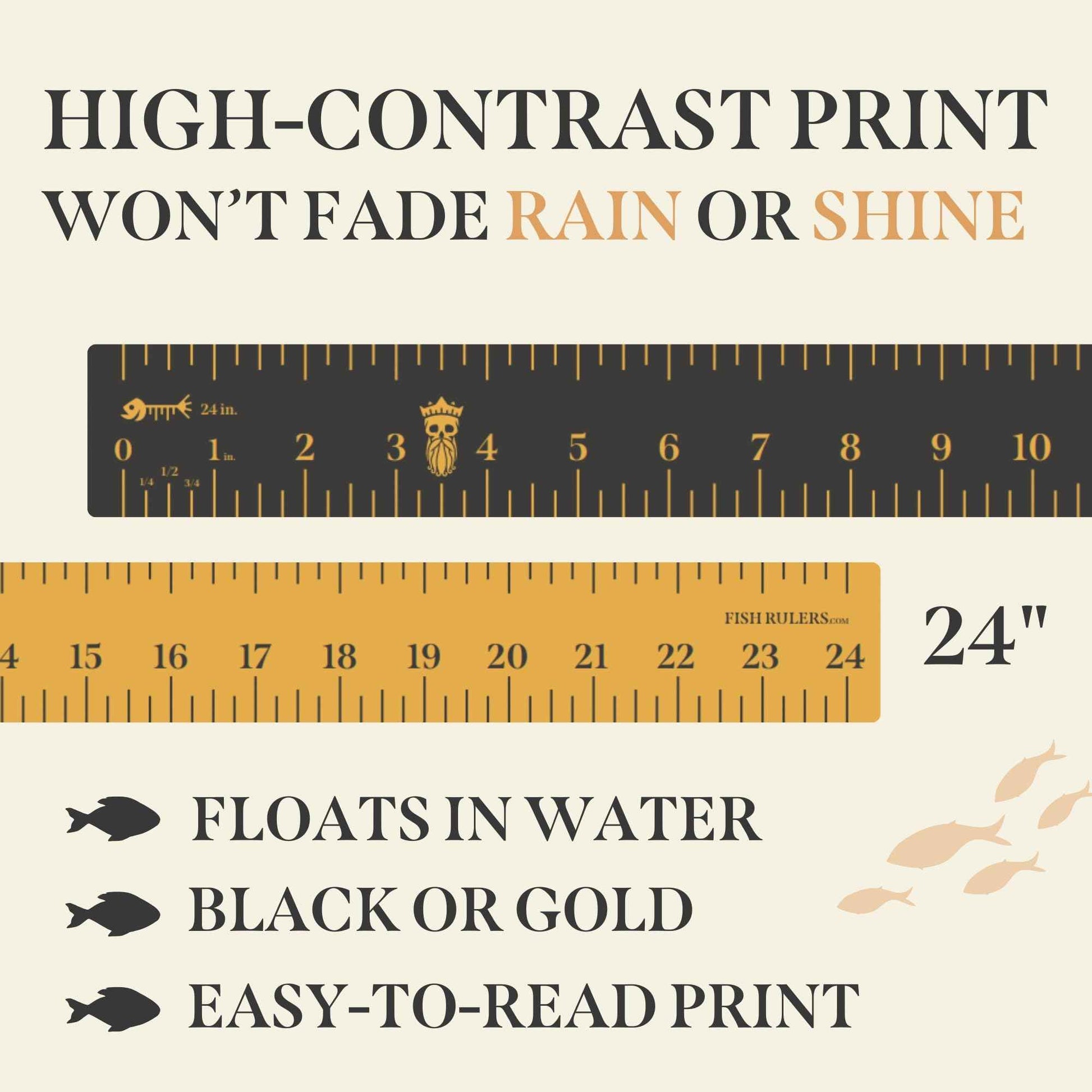 Fish Rulers Roll-up & Slap-on Premium Fishing Tape Measure - Easy-to-Read Catch and Release Fish Measuring Device for Boat & Kayak Accessories - Compact & Extendable Fish Ruler (Gold - 24" Inches)
