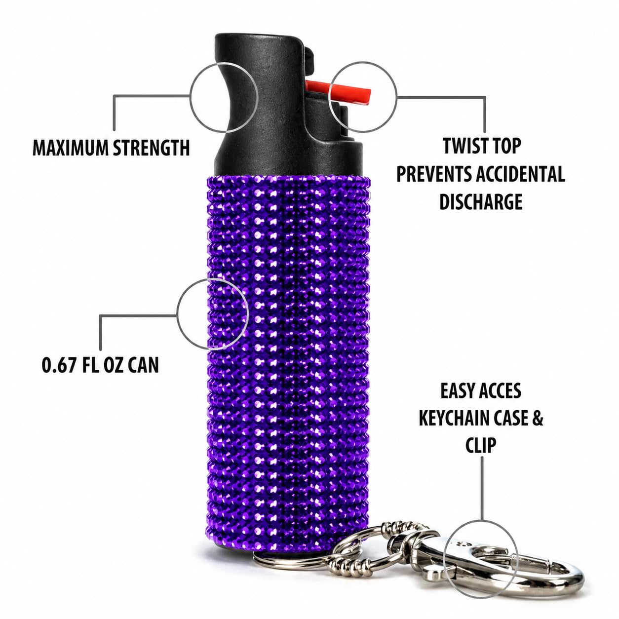 BURN Pepper Spray for Women Men Self Defense, Max Strength - 0.67 fl oz Fashionable Monochromatic Design, Purple
