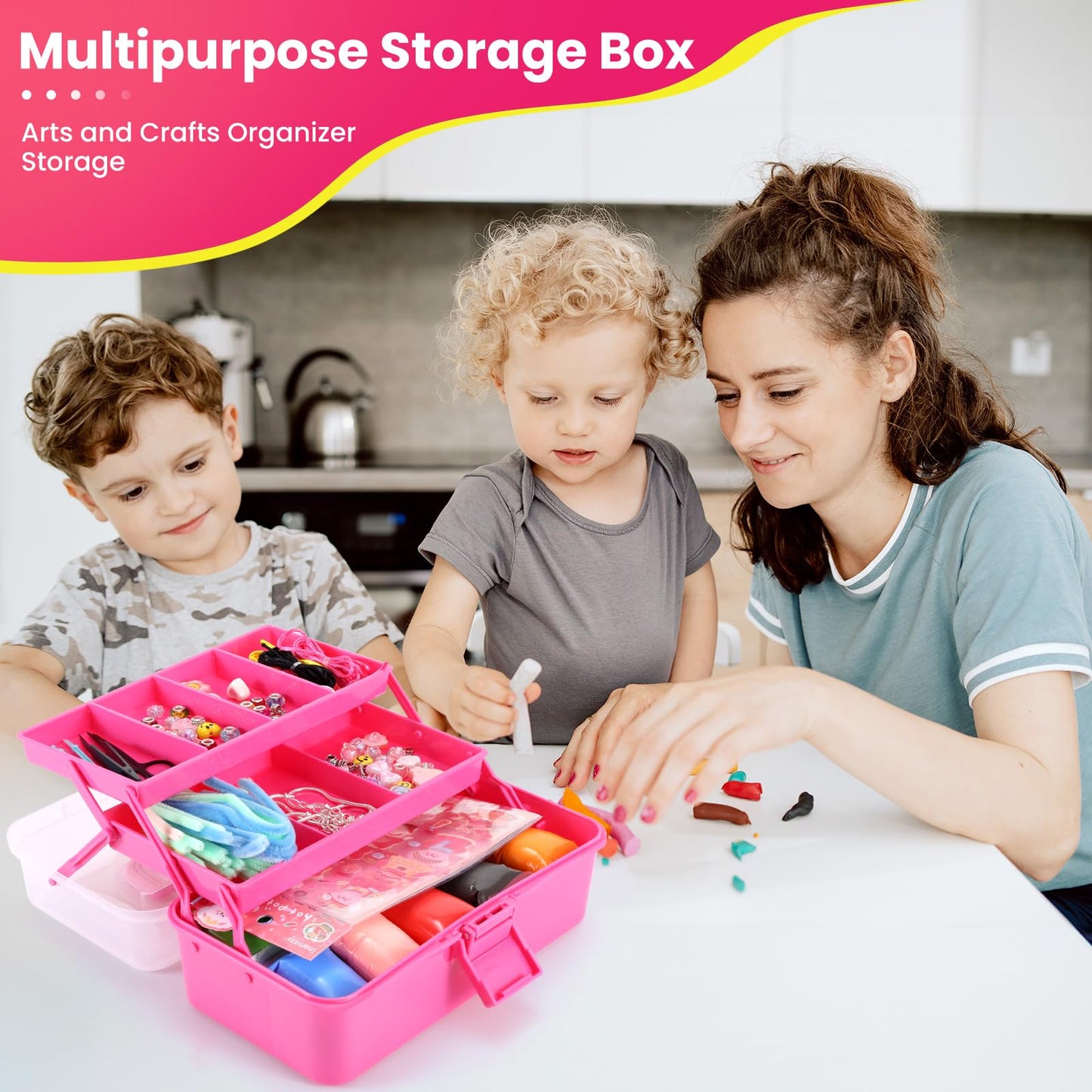 SMMYMGF 3-Layer Tackle Box Organizer, Storage Tool Box,Art & Crafts Case,Sewing Supplies Organizer,Fishing Tackle(pink)