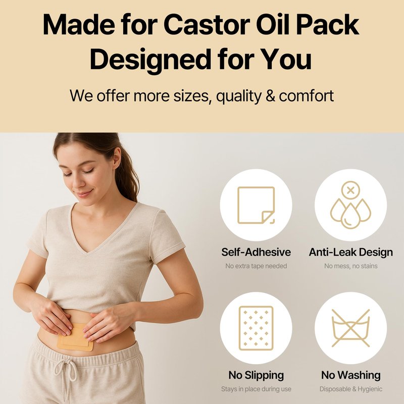 awwawe Castor Oil Pack Wrap (40 Count), 4 Sizes, Disposable Cotton Patches, Leak-Proof, Skin-Friendly and Breathable, for Belly, Joints and Body Care (Oil Not Included)