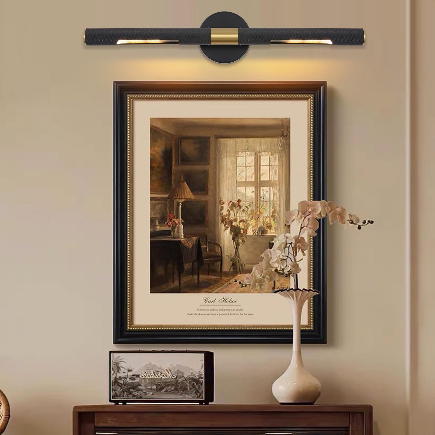 BAODEN Modern Picture Light 24 inches Brushed Brass Gold Black Wall Sconce with Knurled Texture Cylinder Metal Shades Rotatable 360°Indoor Wall Lighting Fixture for Bathroom Vanity Lights Bedroom