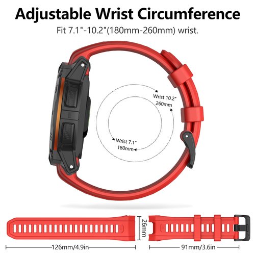 OVERSTEP Watch Bands Compatible with Instinct 3 Amoled/Solar 50mm 26mm Soft Siliocne Strap for Garmin Instinct 3 Smartwatches, Red