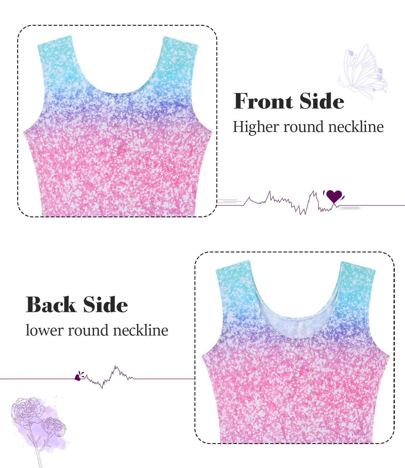 Vogseek Girls Gymnastics Leotards Size 12 2PC Blue Purple Sparkle Dots Ballet Dancewear Biketards Sets with Matching Hairs Scrunchie Drift Quick Dry Activewear Unitards