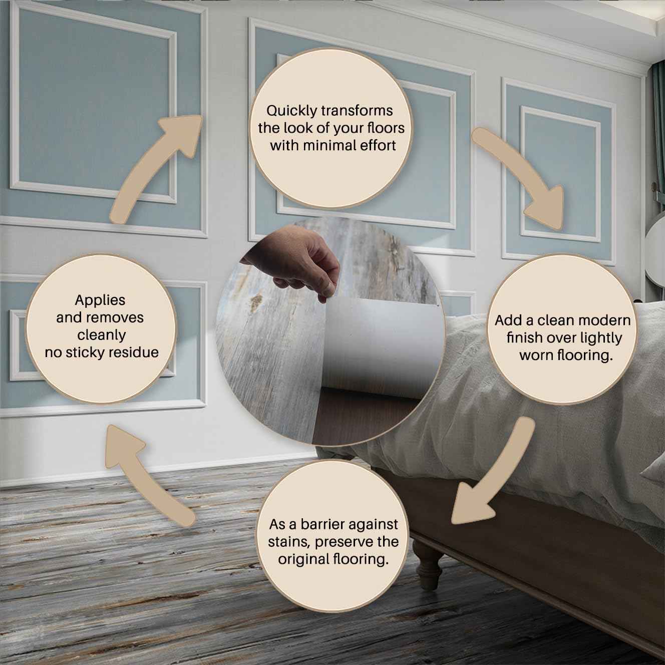 auxua Wood Grain Peel and Stick Floor Tiles – 11.8” Width, Full Roll Length of 118" – Versatile Design for Any Space, Sunwashed Blue Self Adhesive Vinyl Flooring, Waterproof and Non-Slip Features