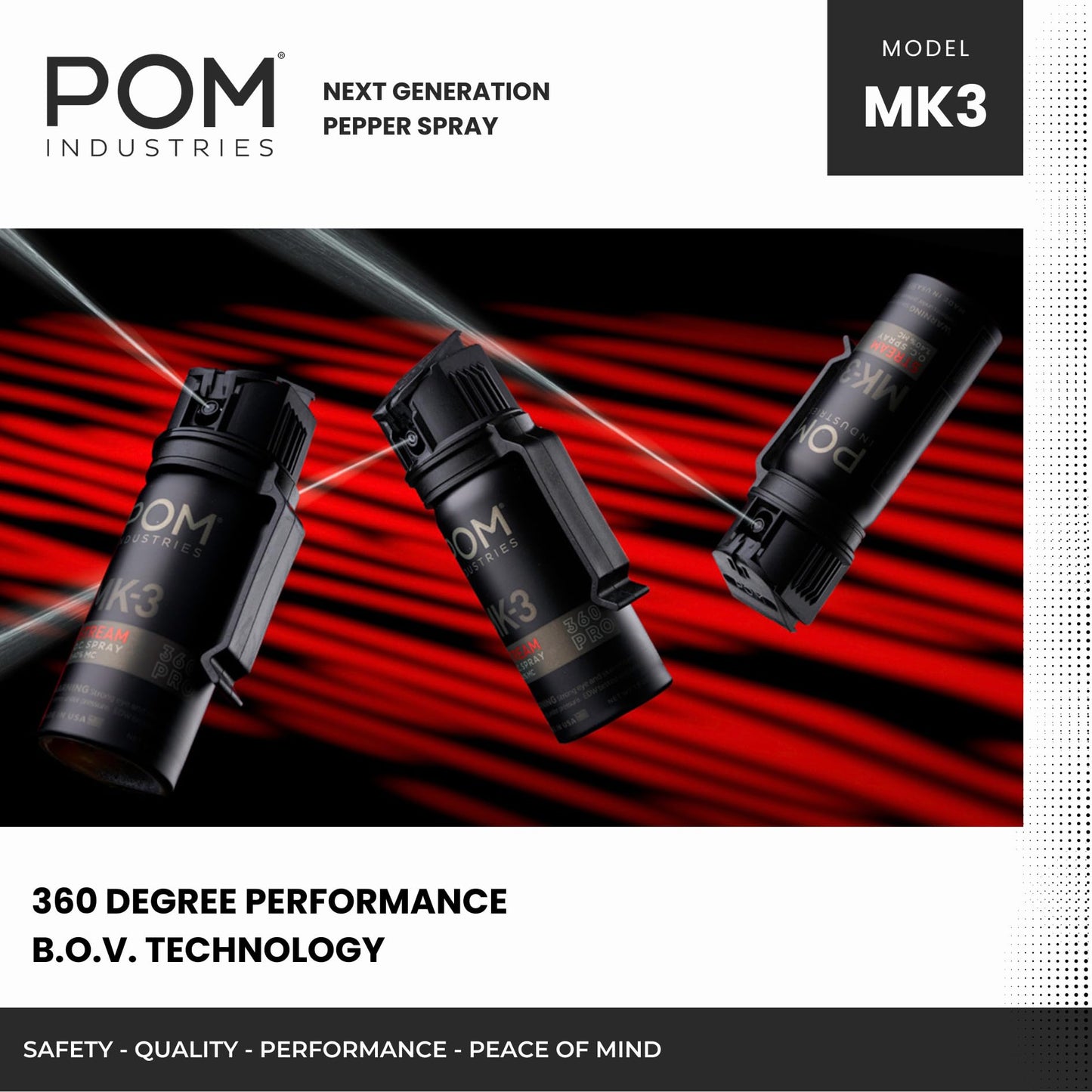 POM MK3 Pepper Spray, Belt Clip Model, Maximum Police Strength OC with UV Marking Dye, Quick Flip Top Safety, 360° Performance At Any Angle, Powerful Accurate Stream, 18 ft Range, 1.8 fl oz, 3 Pack