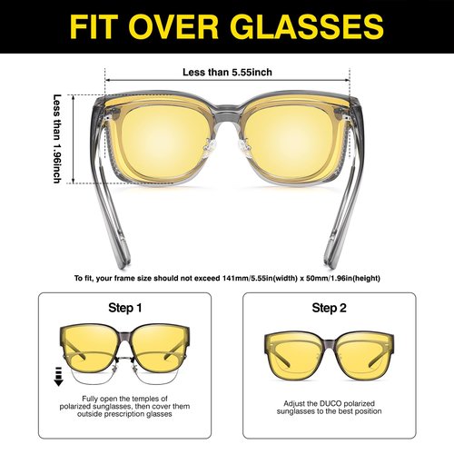 DUCO Night Driving Glasses Women Fit Over Glasses Night Vision Goggles Light Weight TR90 Frame Anti Glare Lens (A-Transparent Gray Frame Night Vision Lens)