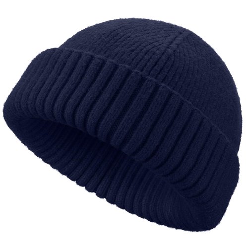 choshion Wool Short Fisherman Beanie for Men Women, Double Cuffed Knit Skull Caps Trawler Beanies Watch Cap Warm Winter Hats, Navy Blue
