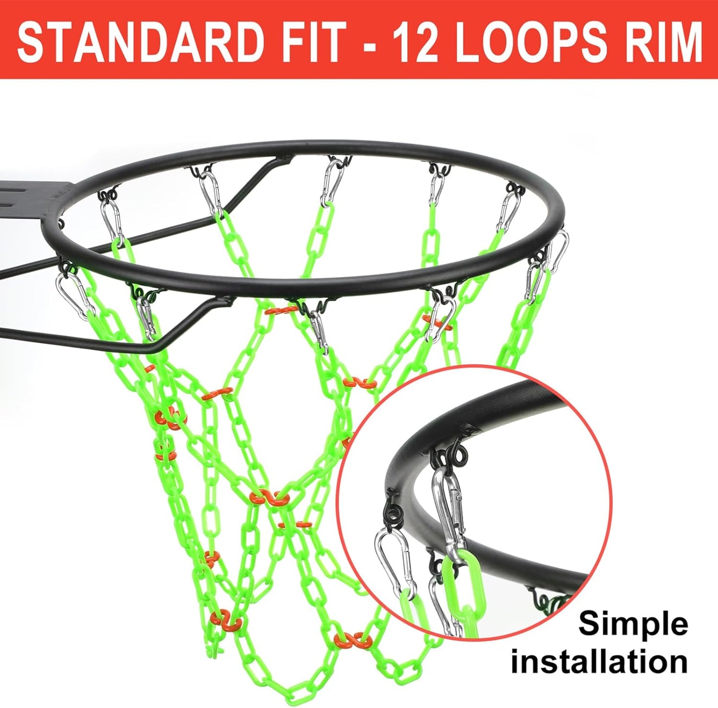 Skiennix Heavy-Duty Basketball Net Replacement - Anti-Rust Resin for Indoor/Outdoor Use | Standard 12-Ring