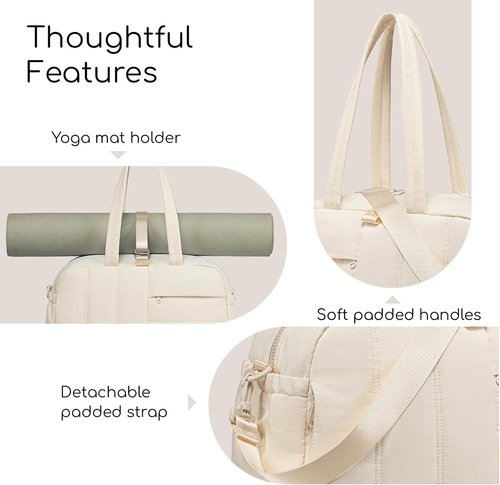 CAMTOP Gym Bag - Lightweight Water-Resistant Duffle with Yoga Mat Holder | 16-Inch Beige Travel Bag