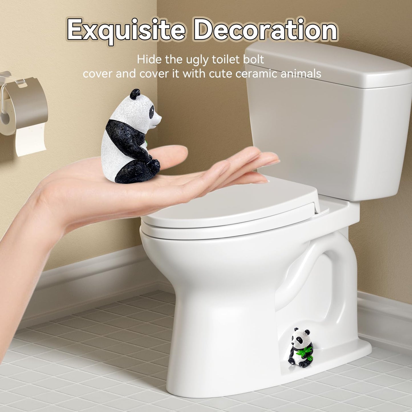 Resin Toilet Bolt Caps: Decorative Toilet Bolt Covers and Functional Bathroom Accessories Set of 2, Swift Installation and Rust Prevention (2pcs Panda)
