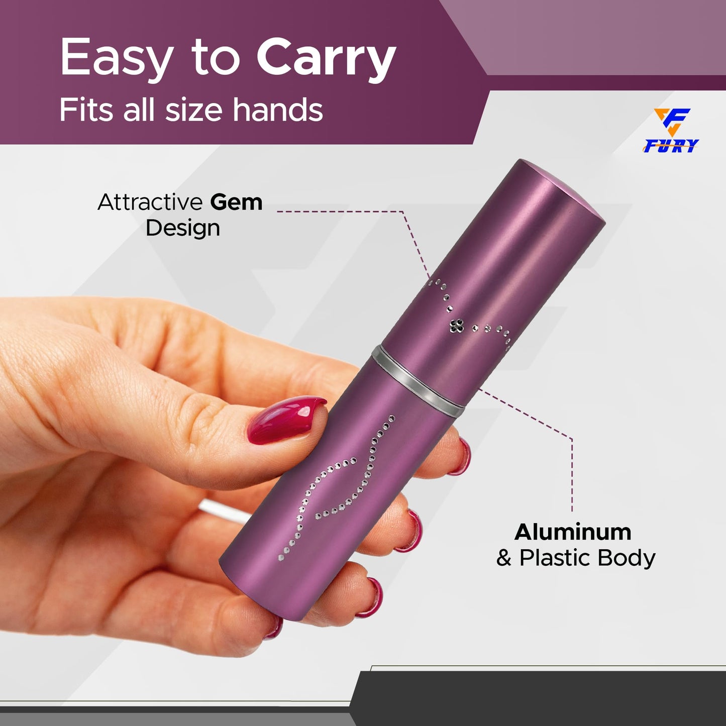 FuryUSA Lipstick Stun Gun - Womens Lipstick Stun Gun, Metal Casing Self-Defense, Rechargeable Battery, Max Strength, 120 lumens, Built-in Flashlight, Stylish, Expert-Trusted (Pink)
