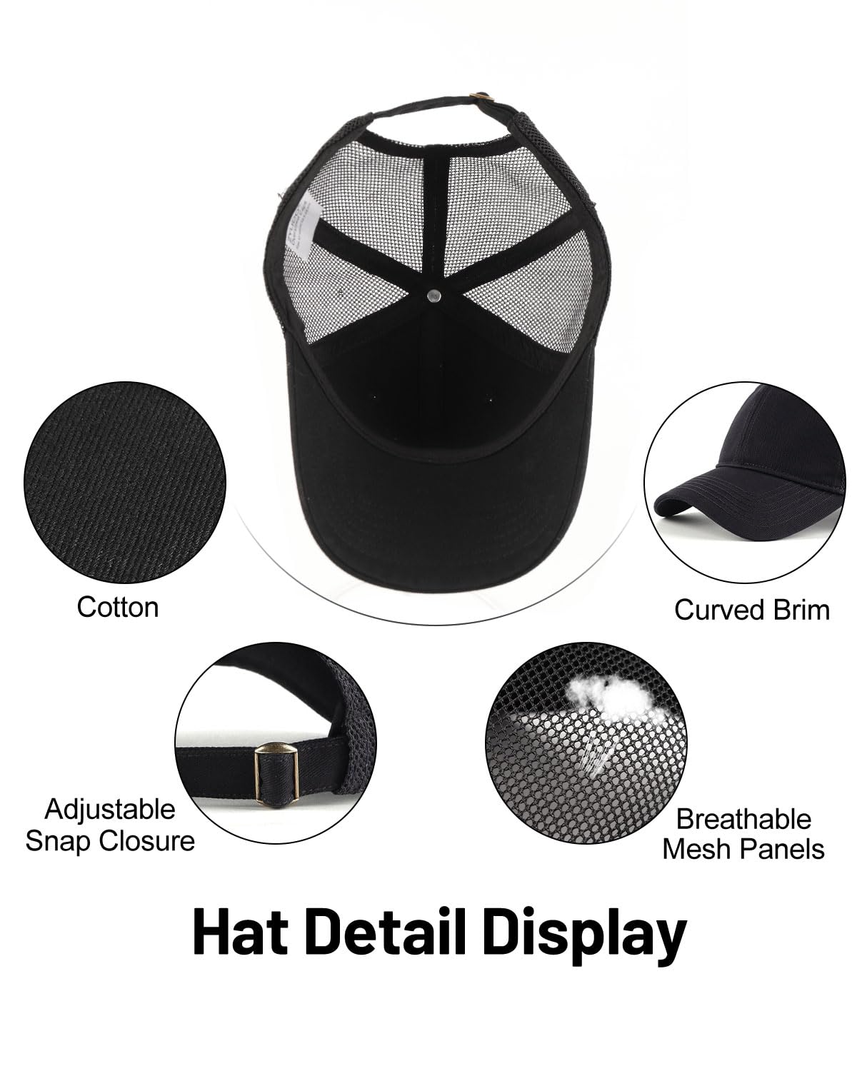 Zylioo Extra Large Trucker Hat for Men,Big Head Mesh Back Baseball Cap,XXL Adjustable Summer Cap Solid Color