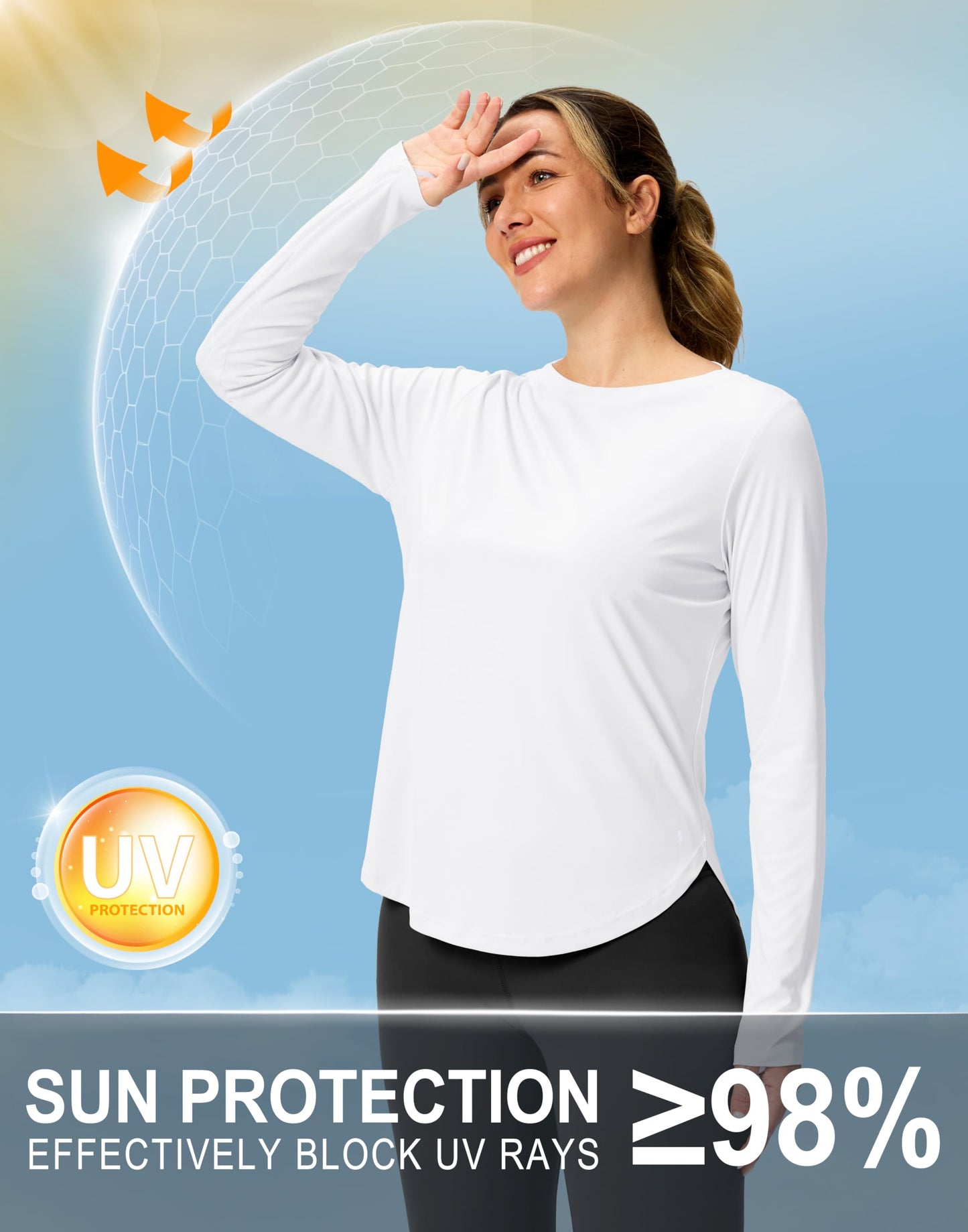 Soothfeel Women's Sun Shirts UPF 50+ UV Protection Lightweight Quick Dry SPF Long Sleeve Workout Hiking Tops Outdoor Clothing, White, L