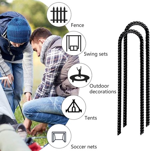 Gtongoko Heavy-Duty Rebar Stakes - U Hook Ground Anchors for Camping Tents | 12-Inch Curved Steel Garden Support (8 Pack)