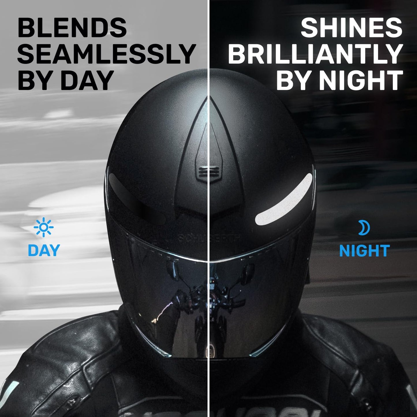 Elos Reflective Gear 3M Reflective Black Stickers - Reflective Helmet Tape, Motorcycle Tape, Hi Viz Stickers for Helmets - Discreet Black Until Light Hits It (Jumbo)