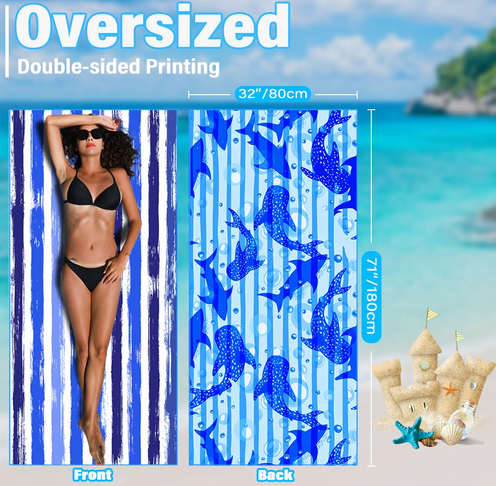 Widdonen Microfiber Beach Towel,Compact 2 Pack-71x32 Inch with Bag Travel