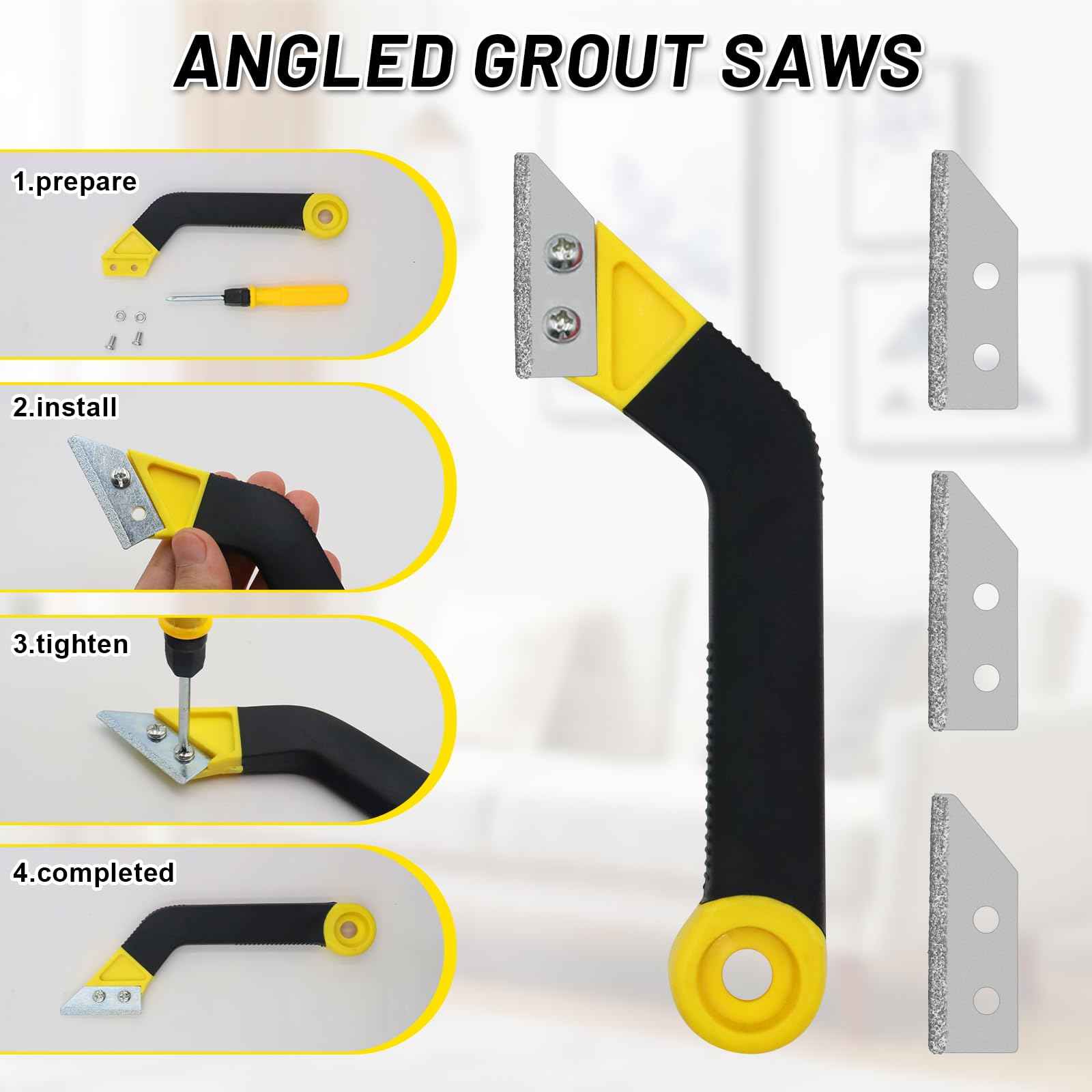 xoermioy 37 Pack Grout Removal Tool Kit, 3 Tile Grout Saws with 20 Extra Cleaning Blades, Hand Grout Saw and Caulk Remover Tool for Bathroom Showers, Ideal for Tile Grout Gap Cleaning and Repair