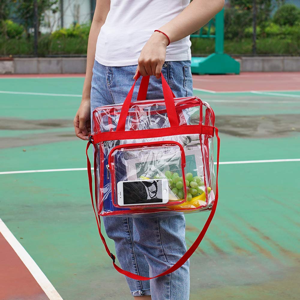 Clearworld 12x6x12 Clear Stadium Bag with Front Accessory Pocket, Red