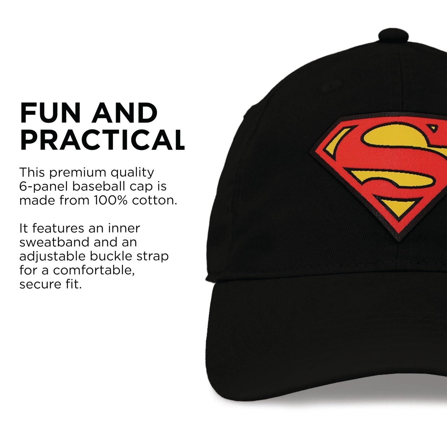 ABG Accessories Superman Hats for Men Baseball Cap, Cute Trendy Hat for Women Baseball Caps, Lightweight Adjustable Caps for Men, Women, Teens and Kids, Black