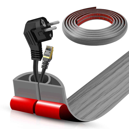 Floor Cord Cover Self Adhesive Cord Hider,10FT Cable Management, Extension Strip Protector for Wires, Prevent Cable Trips for Offices, Gyms, Exhibitions Cavity:0.51"(W) x 0.3"(H) Gray Wood