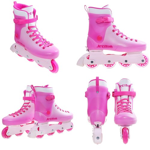 JetHok Inline Skates for Women Girls Adjustable Size, Inlineskates Removable Brake, ABEC-7 Bearings, for Outdoor Indoor Skating Fuchsia Rose Red (Barbie Pink, L,Women's US Size 4 5 6 7)