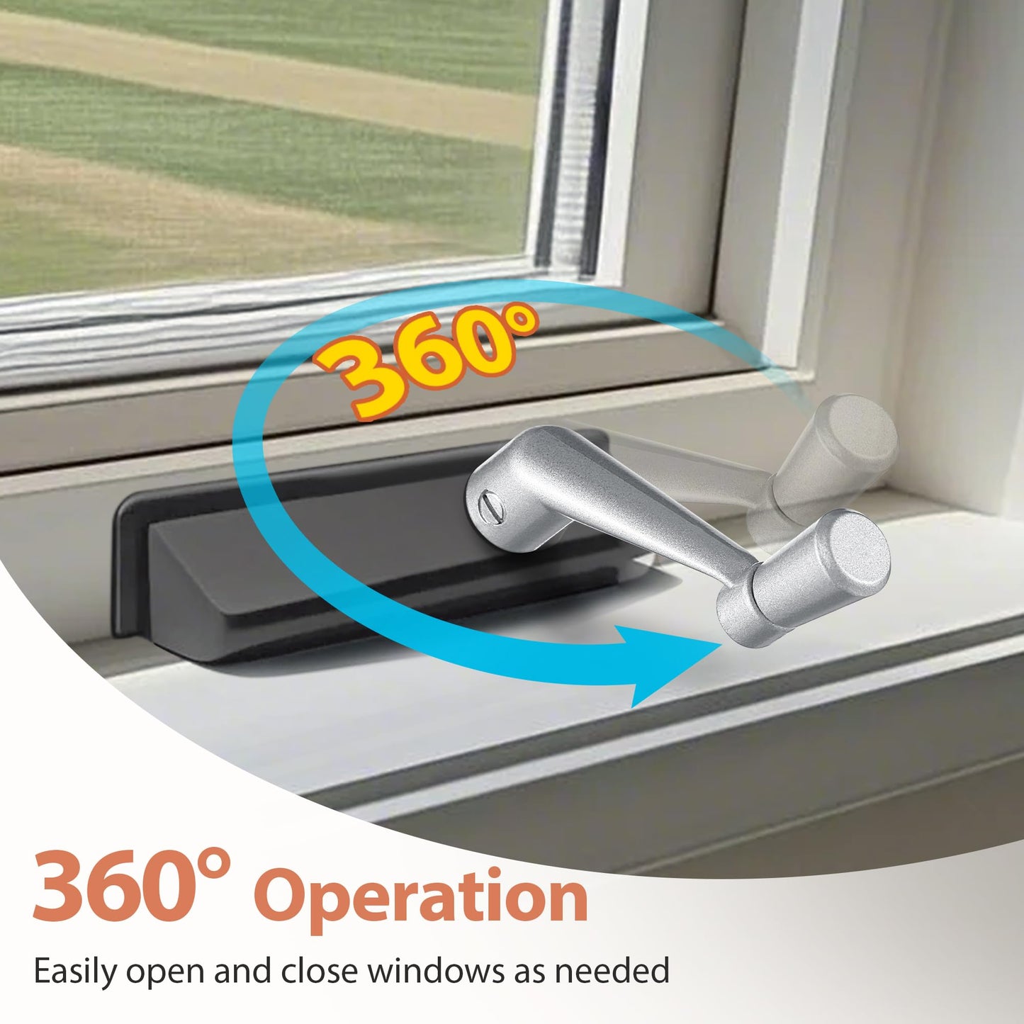 MorningRo 2 Pack Window Crank Handle Replacement H 3966 H 4106, 3/8" Spline Socket Crank Handle with Smooth 360 Degree Operation, Casement Window Rotating Handles Provide Security for Windows