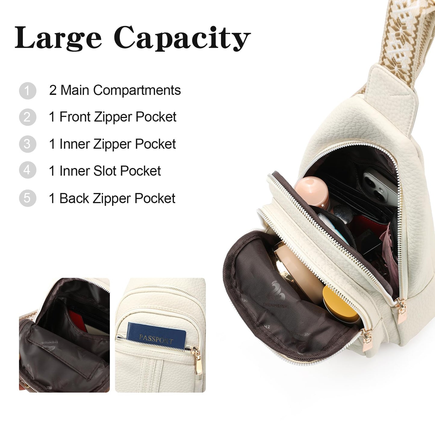 GAEKEAO Sling Bag for Women, Leather Crossbody Bags Fanny Packs for Women Cross Body Bag, Womens Small Crossbody Purse Chest Bag for Travel