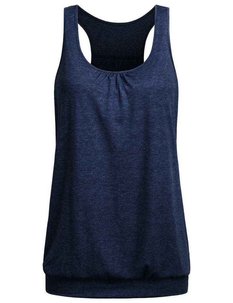 Workout Shirts for Women Loose Fit Womens Running Shirts Athletic Tops Sleeveless Racerback Tank Tops Sports Gym Tshirts Womans Exercise T Shirts Tees Dark Blue Large