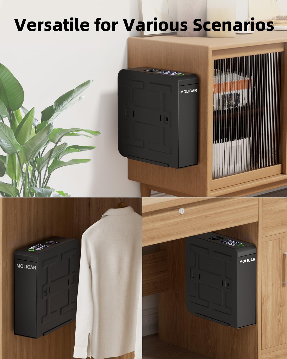 Biometric Gun Safe for Handgun Fingerprint 3 Ways Quick Access Slider Pistol Safe, Mounted Bedside Gun Lock Box for Nightstand, Bed, Desk, Wall, Dresser