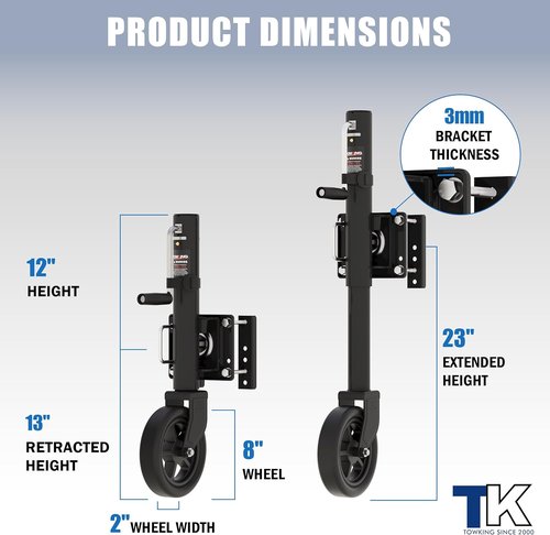 8" Spoke Wheel Trailer Jack - 1500 lbs Capacity | 10" Vertical Movement for RVs, Boats, Trailers - Black