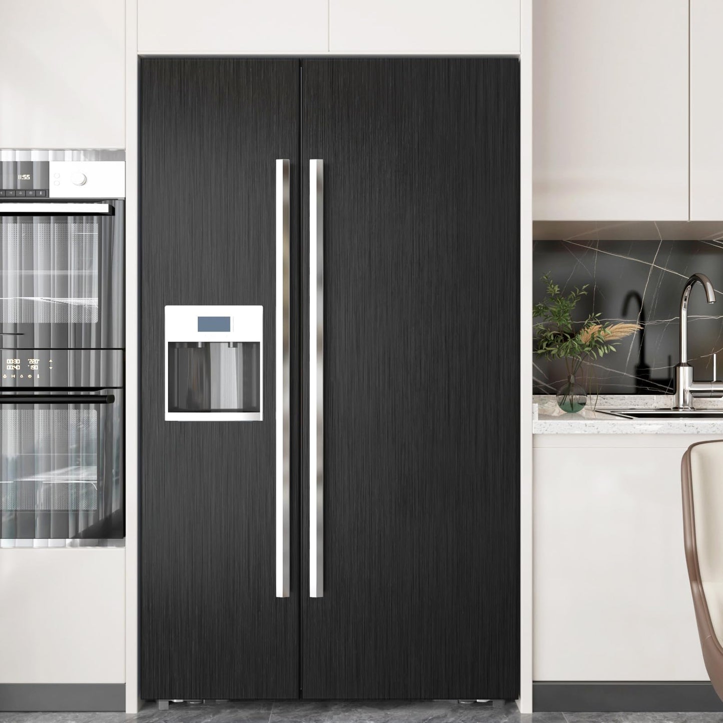 Black Stainless Steel Wallpaper Peel and Stick Backsplash Refrigerator Wrap Metallic Black Contact Paper for Cabinets Countertops Modern Furniture Upgrade Brushed Wallpaper Removable Film 15.75"×78"