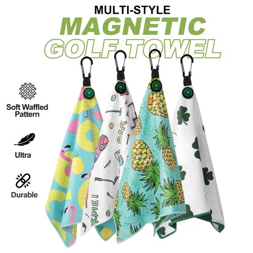 Magnetic Golf Towel for Golf Bags Microfiber Fabric Waffle Pattern Towels for Men or Women, Magnet Golf Towel with Heavy Duty Carabiner Clip Golf Accessories (Lucky Clover)