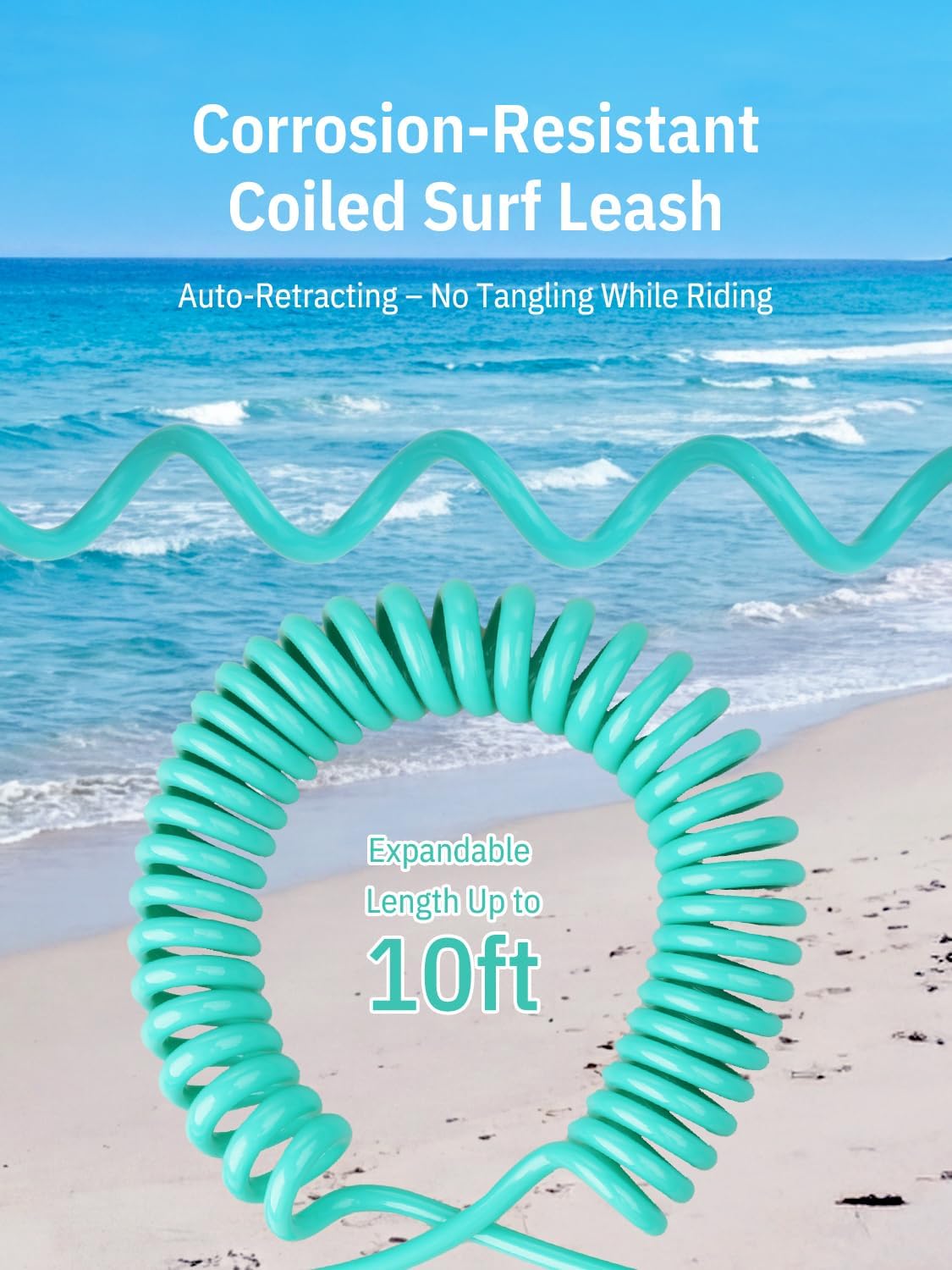 Niphean Paddle Board Leash - 3-10ft Coiled Elastic Ankle Strap | Durable, Tangle-Free & Adjustable for SUP, Surf, Bodyboard