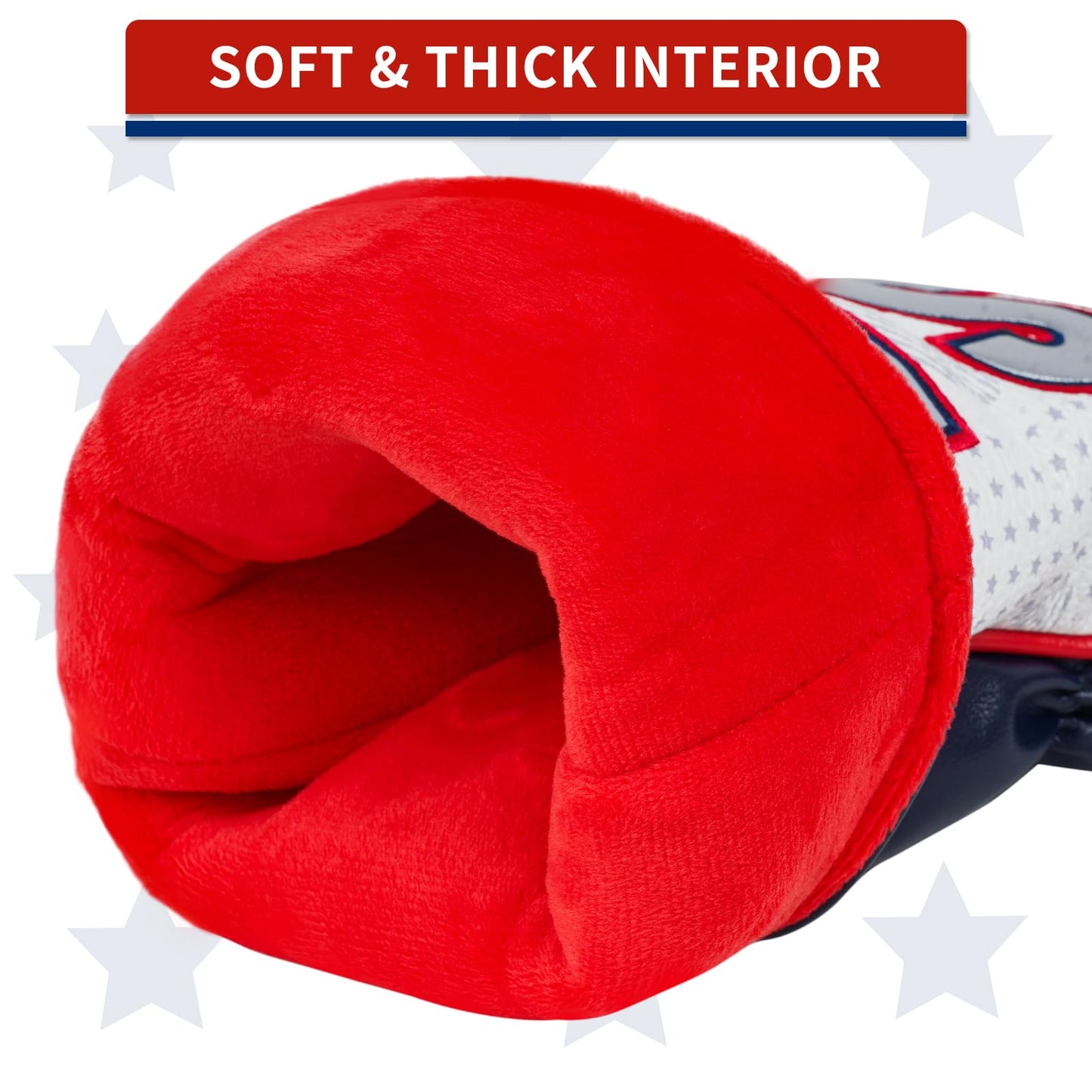 Craftsman Golf Club Head Cover USA Driver Headcover US Flag Golf Driver Head Cover USA Patriotic Golf Club Cover for Driver White Leather