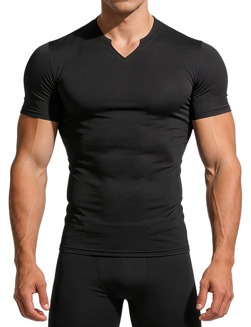 HovSiyla 5 Pack Men's Compression Shirts Short Sleeve Quick Dry Athletic Workout Base Layer Undershirt V Neck T Shirt for Gym 5 Black X-Large